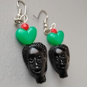 Vibrant Black and Green Buddha Earrings